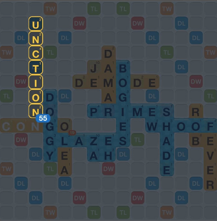 Hindsight power up example in Words With Friends
