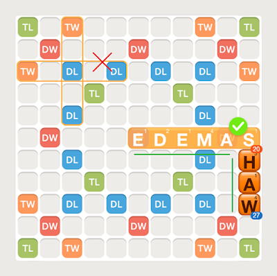 Words With Friends Board with a TW play for the Solo Challenge