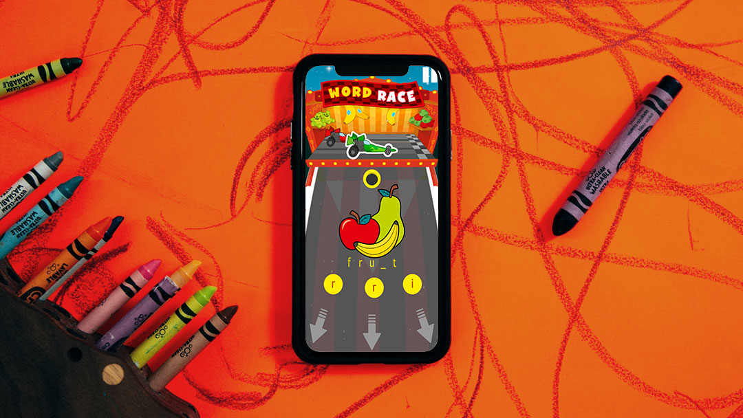 Smartphone with Poptropic Word Race game