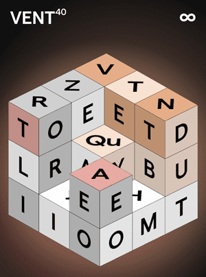 Isowords screenshot of a cube and the word VENT