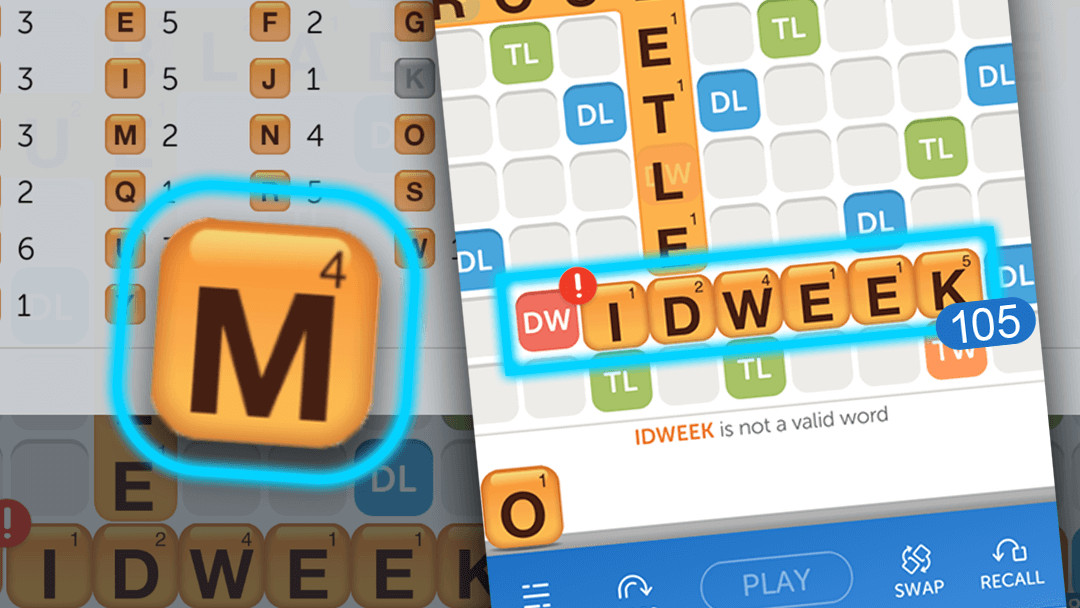 Screenshot of Words With Friends showing one letter missing for a high-scoring word