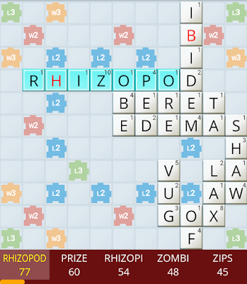 Screenshot of the WWF Cheat Screenshot Solver finding the word Rhizopod for 77 points