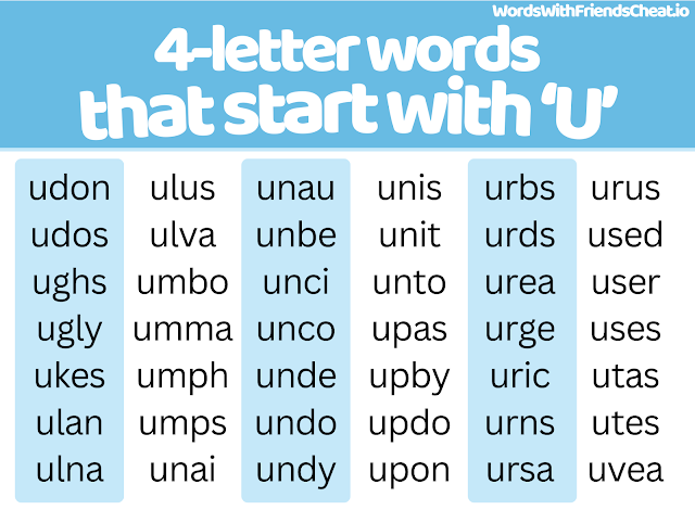 Word list of Words With Friends four-letter words that start with the letter U.