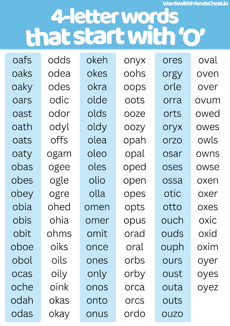 Word list of Words With Friends four-letter words that start with the letter O.