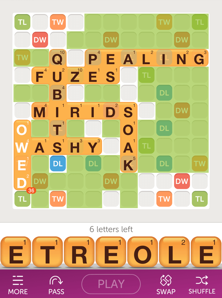 Word Radar power up example in Words With Friends